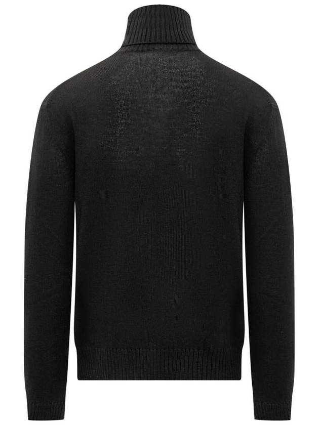 Men's Embroidered Logo Wool Turtleneck Black - JIL SANDER - BALAAN 3