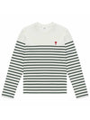 Heart Logo Stripe Long Sleeve T-Shirt White Green - AMI - BALAAN 1