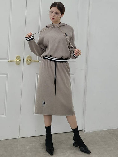 e hoodie knit P logo set gray beige - PRETONE - BALAAN 1