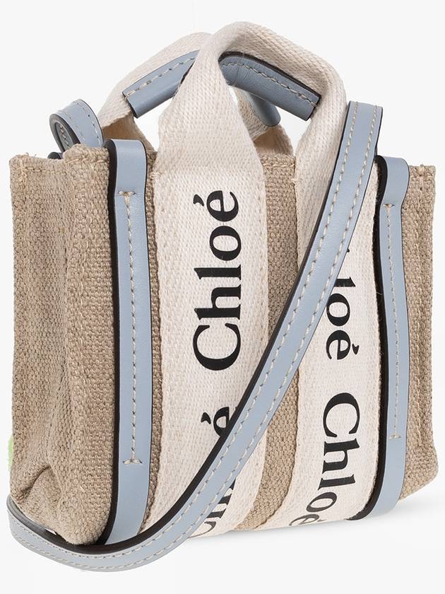 Woody Nano Linen Canvas Tote Bag White Blue - CHLOE - BALAAN 5