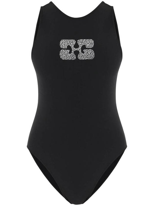 Butterfly Logo One-Piece Swimsuit Black - GANNI - BALAAN 1