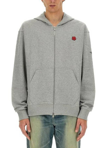 Boke Flower Embroidery Zip-Up Hoodie Grey - KENZO - BALAAN 1