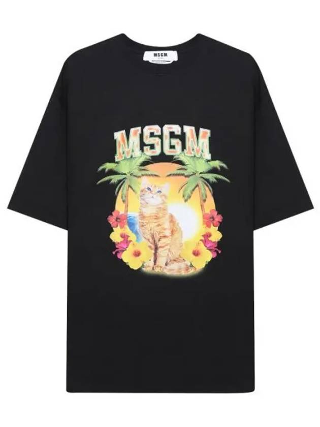 College Cat Crew Neck Cotton Short Sleeve T-Shirt Black - MSGM - BALAAN 2