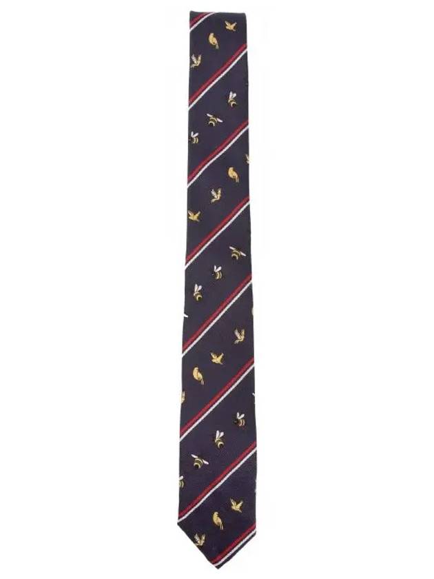 Men's Diagonal Bird Bee Jacquard Tie Navy - THOM BROWNE - BALAAN 3