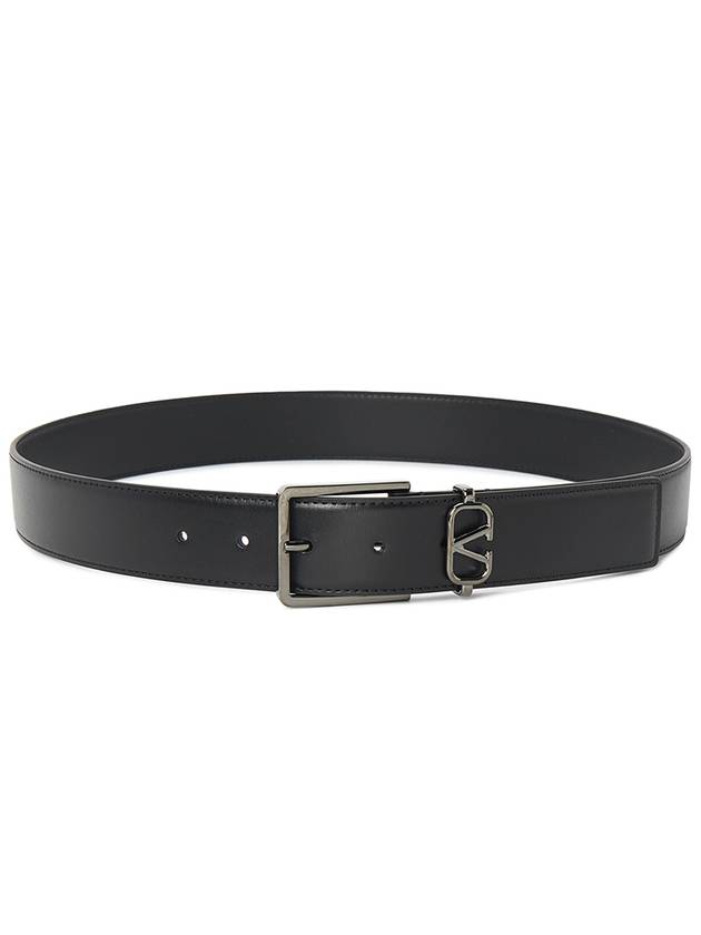 V Logo Signature Leather Belt Black - VALENTINO - BALAAN 3