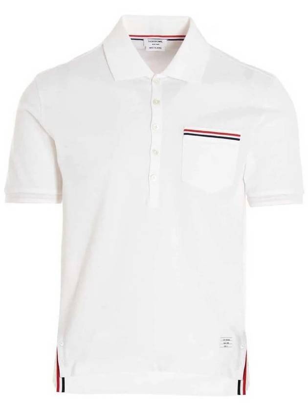 Men's Three Stripes Pocket Mercerized Short Sleeve Polo Shirt White - THOM BROWNE - BALAAN 2