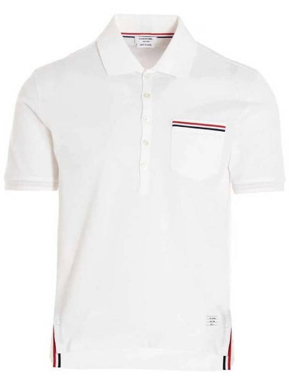 Men's Three Stripes Pocket Mercerized Short Sleeve Polo Shirt White - THOM BROWNE - BALAAN 2