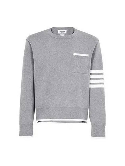 Milano Stitch 4-Bar Boxy Crew Neck Pullover Knit Top Grey - THOM BROWNE - BALAAN 2