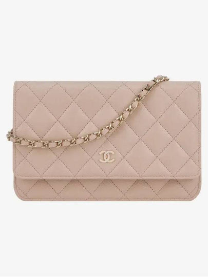 Classic Gold Harware Chain Grained Calfskin Cross Bag Pink Beige - CHANEL - BALAAN 2