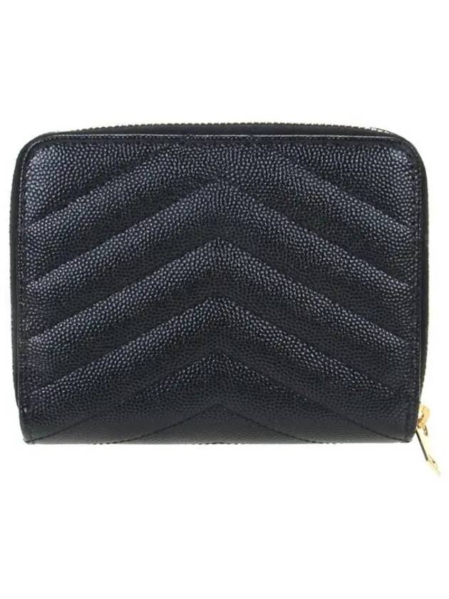 Monogram Grained Leather Zipper Half Wallet Black - SAINT LAURENT - BALAAN.