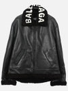 Logo Shearling Collar Leather Jacket Black - BALENCIAGA - BALAAN 4