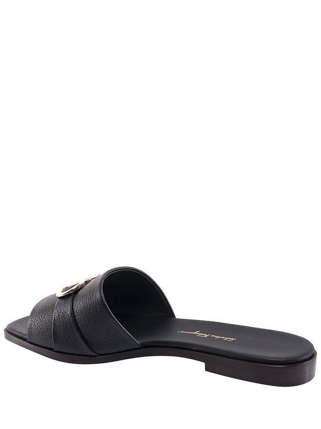 Gancini Leather Slippers Black - SALVATORE FERRAGAMO - BALAAN 4