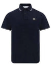 Stretch Cotton Pique Short Sleeve Polo Shirt Navy - STONE ISLAND - BALAAN 5