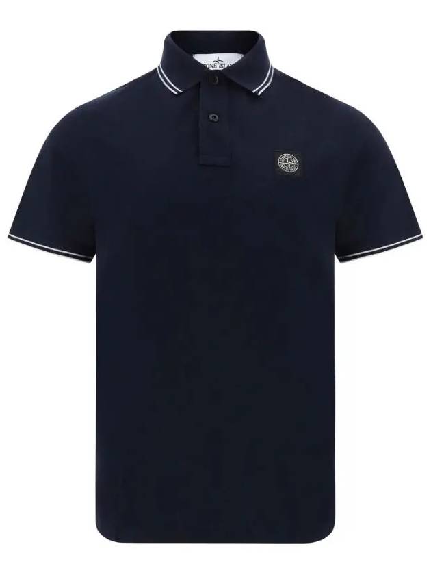 Stretch Cotton Pique Short Sleeve Polo Shirt Navy - STONE ISLAND - BALAAN 5