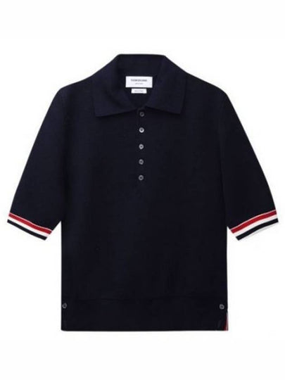 RWB Trimming Milano Stitch Short Sleeve Polo Shirt Navy - THOM BROWNE - BALAAN 2