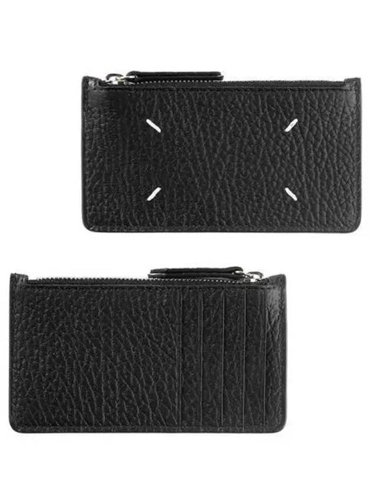 Pebble Leather Stitch Logo Zipper Card Wallet Black - MAISON MARGIELA - BALAAN 2