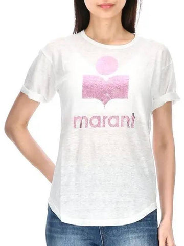 KOLDI Logo TS0004FA A1N10E PKWH Women's Linen Short Sleeve T-Shirt 995467 - ISABEL MARANT - BALAAN 1