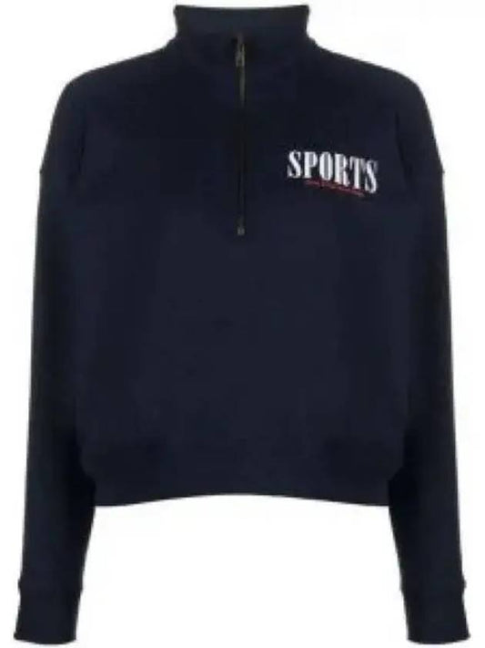 Logo Half Zipper Sweatshirt Navy QZAW233NA - SPORTY & RICH - BALAAN 1