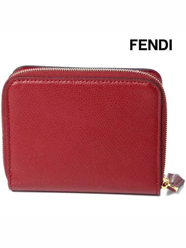 F Logo Zipper Leather Half Wallet Red - FENDI - BALAAN 4