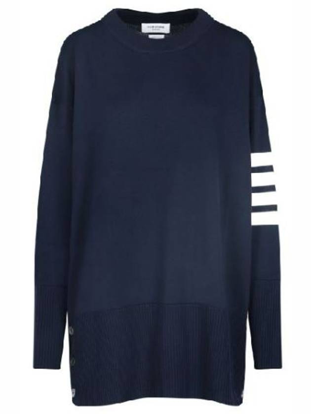 diagonal bar sleeve loose fit wool knit top navy - THOM BROWNE - BALAAN.
