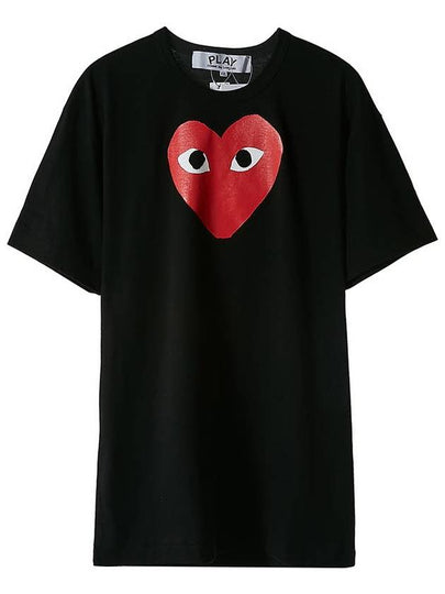 Red Big Heart Print Short Sleeve T-Shirt Black - COMME DES GARCONS - BALAAN 2