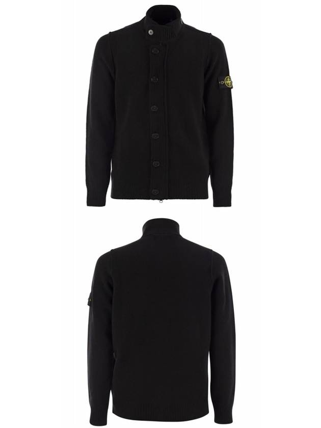 Wappen High Neck Button Up Wool Cardigan Black - STONE ISLAND - BALAAN 5