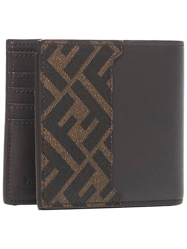 FF Square Leather Bi-Fold Half Wallet Brown - FENDI - BALAAN 4