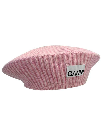 Logo Rib Edge Wool Beret Lilac - GANNI - BALAAN 2