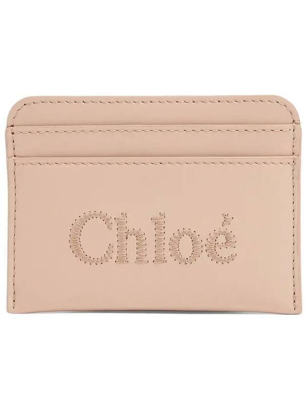 Sense Embroidered Logo Calfskin Card Wallet Light Beige - CHLOE - BALAAN 2