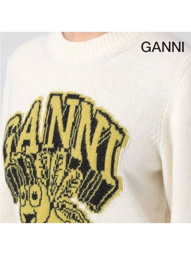 Women's Logo Intarsia Knit Top Off White - GANNI - BALAAN 5