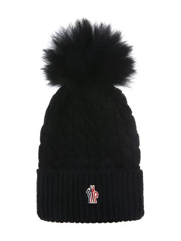 3B00008 0402A 999 Grenoble Pom Wool Black Beanie - MONCLER - BALAAN 1