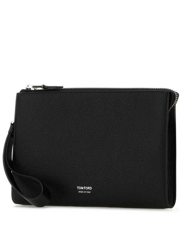 Pebble Logo Print Leather Clutch Bag Black - TOM FORD - BALAAN 3