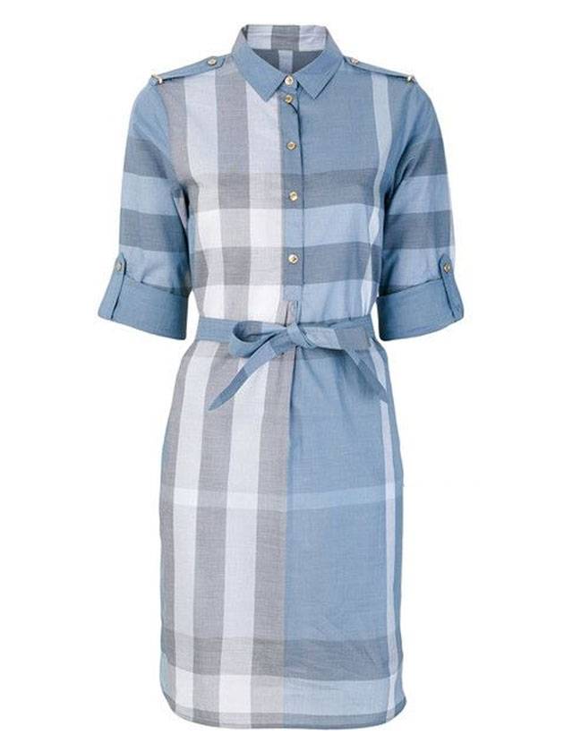 Women's Kelsey Check Shirt Midi Dress Blue - BURBERRY - BALAAN 1