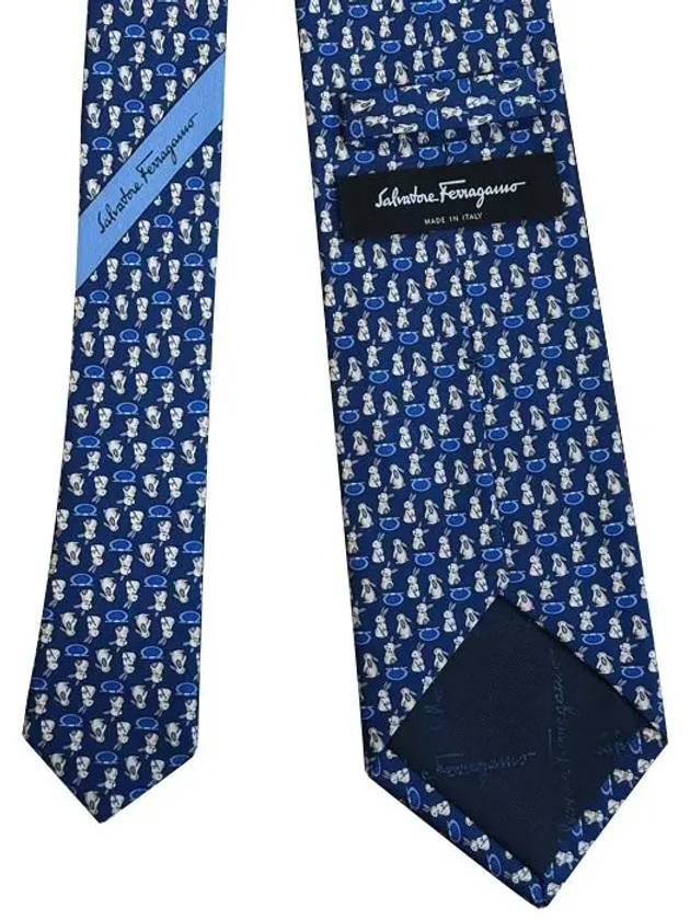 Rabbit Print Silk Tie Blue - SALVATORE FERRAGAMO - BALAAN 4