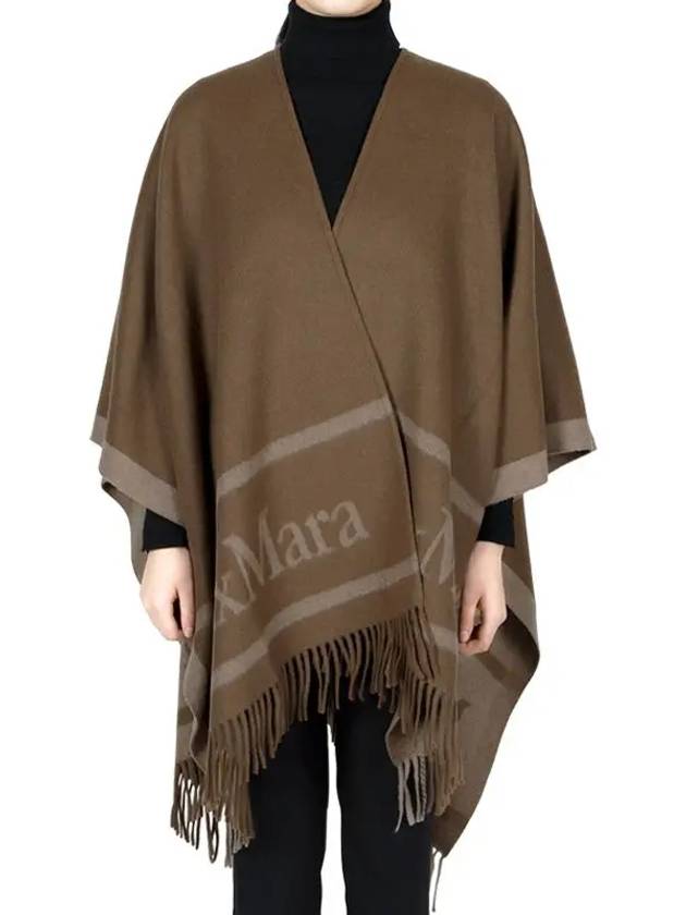 Logo Detail Fringed Cape Brown - MAX MARA - BALAAN 3