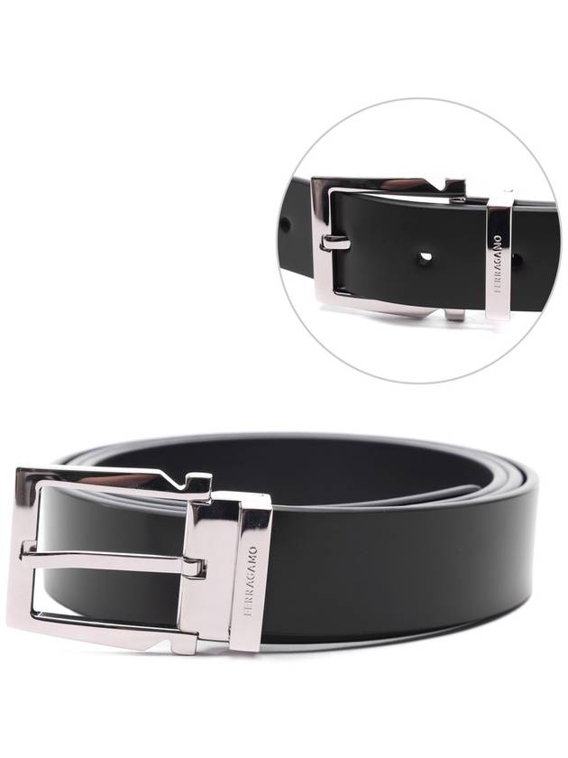 Reversible Adjustable Leather Belt Black Brown - SALVATORE FERRAGAMO - BALAAN 3