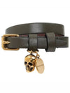 Women's Skull Double Leather Bracelet Khaki - ALEXANDER MCQUEEN - BALAAN 2