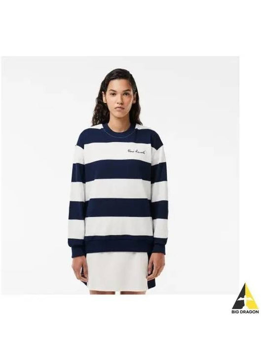 Women s Rene Overfit Striped Sweatshirt Navy - LACOSTE - BALAAN 1