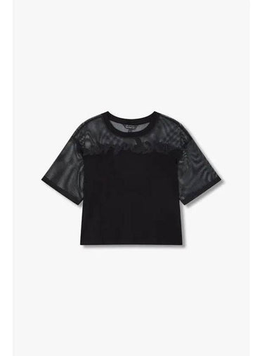 Women s Mesh Patch Crewneck T Shirt Black - ARMANI EXCHANGE - BALAAN 1