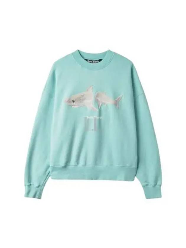 Men's Shark White Sweatshirt Light Blue - PALM ANGELS - BALAAN 2