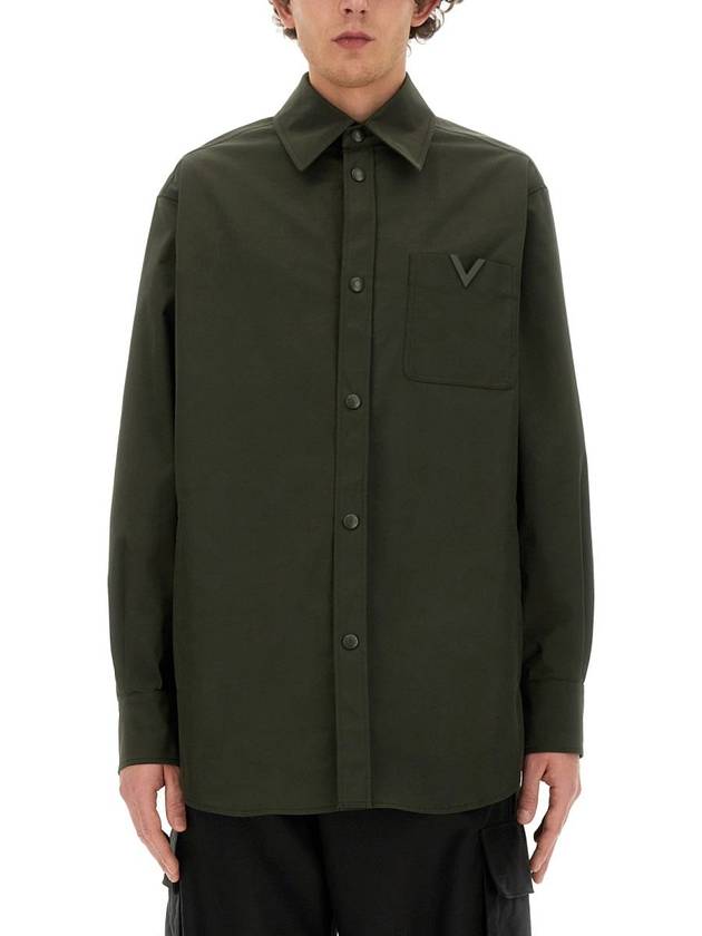 V logo nylon shirt jacket olive - VALENTINO - BALAAN 2