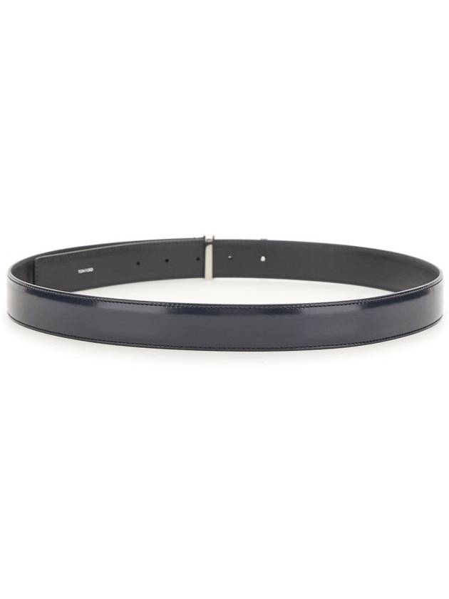 T Buckle Leather Belt Dark Navy - TOM FORD - BALAAN 3