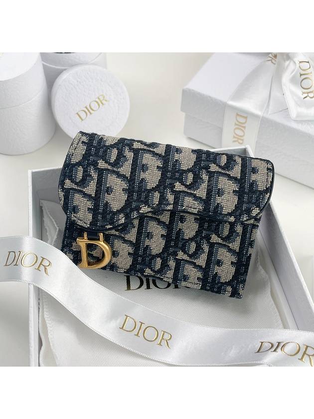 Women's Oblique Jacquard Saddle Card Wallet Blue - DIOR - BALAAN 2