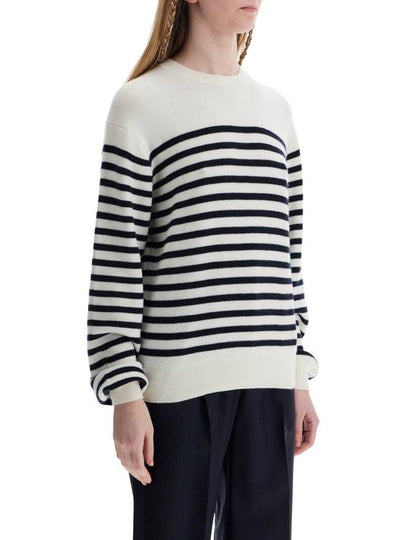 white and navy blue striped merino wool sweater - KATE - BALAAN 2