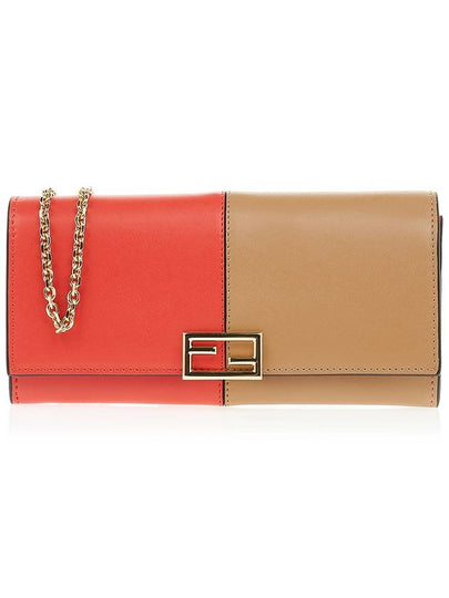 FF Continental Chain Leather Long Wallet Brown Red - FENDI - BALAAN 2