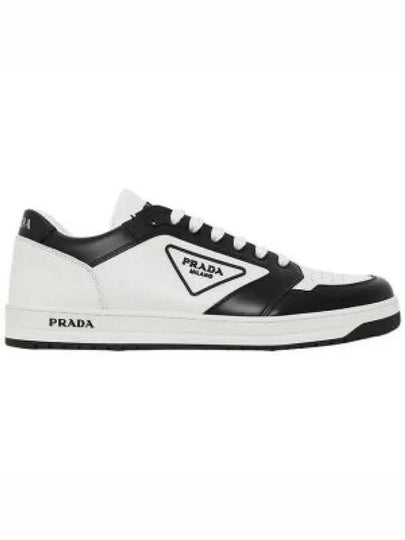 District Triangle Logo Leather Low Top Sneakers White Black - PRADA - BALAAN 2