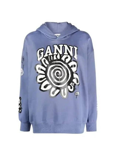 Printed Cotton Hoodie Blue - GANNI - BALAAN 2