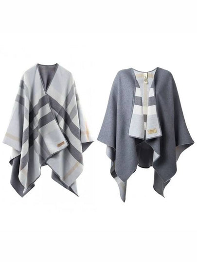 Women's Check Reversible Wool Cape Grey - BURBERRY - BALAAN 2