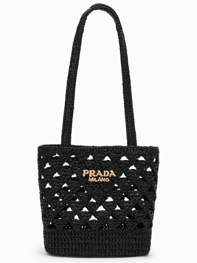 Woven Fabric Crochet Tote Bag Black - PRADA - BALAAN 2