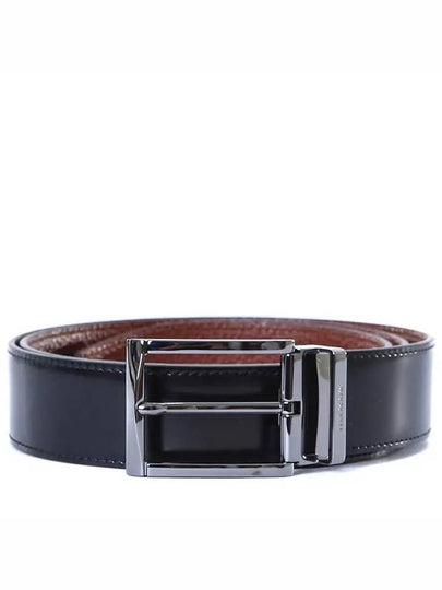 Square Reversible Leather Belt Black - SALVATORE FERRAGAMO - BALAAN 2